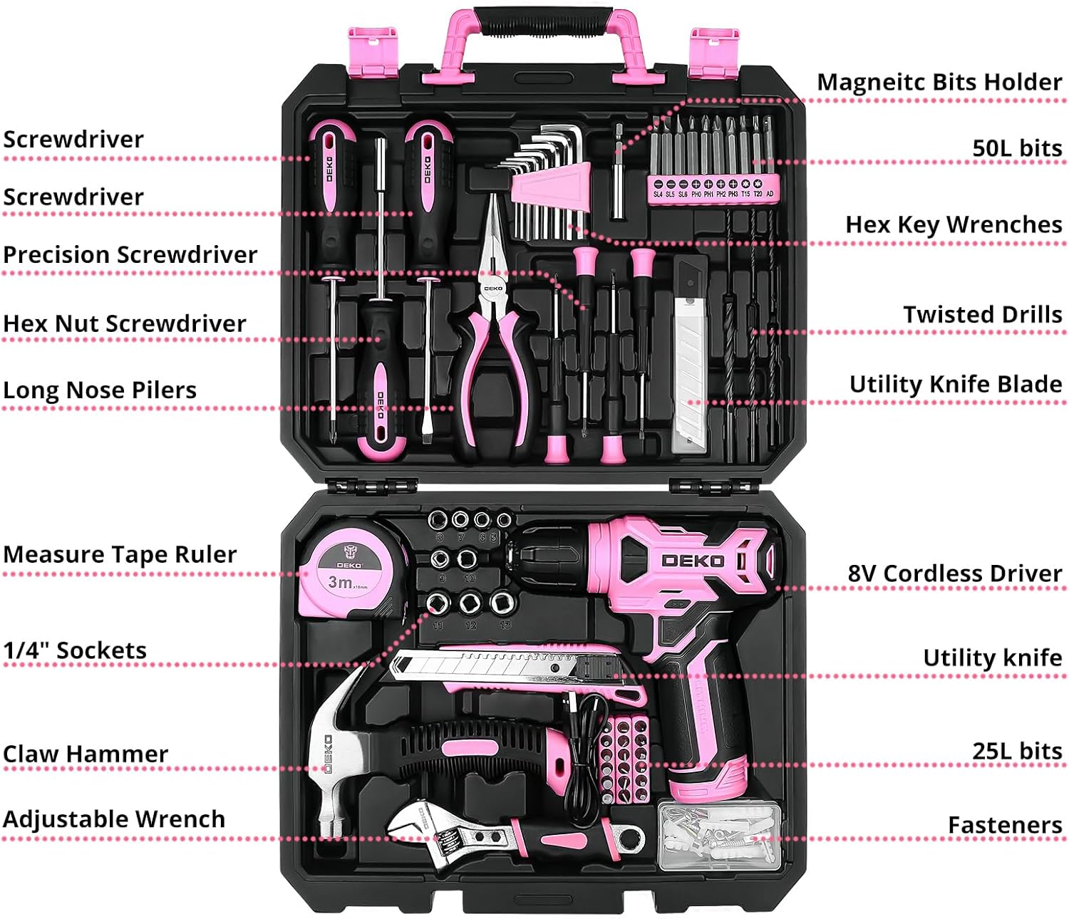 126 Pcs Pink Cordless Drill Se - Power Tools Pink ulasan dan harga
